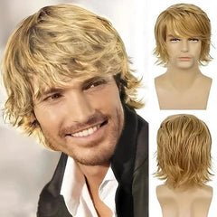 peruca masculina lace longa ondulada natural loiro