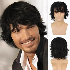 peruca masculina lace longa ondulada natural preto