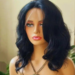 Peruca Lace Front Ondulada Cabelo Natural Curto Preto – Realismo e conforto
