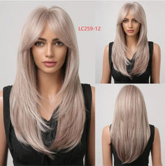 Peruca Feminina Longa com Franja Camadas Naturais Lace Front – efeito natural, fios sedosos e ajuste confortável.
