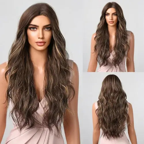 Peruca de cabelo natural feminina longa, ondulada, lace front, ajustável de 54 a 58 cm e resistente ao calor até 150°C.