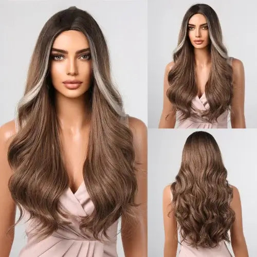 Peruca de cabelo natural feminina longa, ondulada, lace front, ajustável de 54 a 58 cm e resistente ao calor até 150°C.