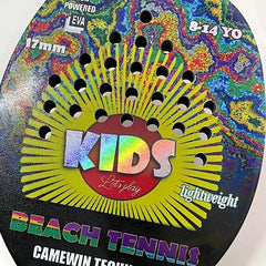 Raquete Beach Tennis Infantil com 50% fibra de carbono e EVA, design leve e resistente, ideal para crianças e adolescentes aprimorarem seus golpes na areia.