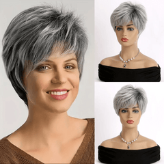 Peruca Grisalha Lisa Lace Curta - Estilo Moderno e Elegante - Polideia