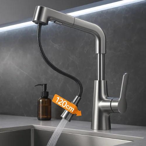 Torneira Misturador Gourmet Retrátil 360° com Duplo Jato - Torneira Misturador Gourmet Retrátil 360° com Duplo Jato - Prata - Polideia