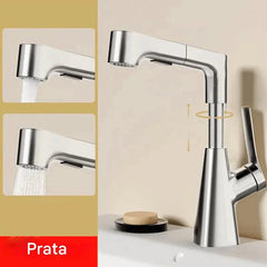 Torneira Gourmet Retrátil 360° com Bico Extensível e Controle de Temperatura Quente e Frio para Cozinha e Banheiro