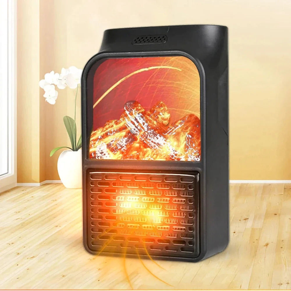 aquecedor elétrico portátil 400w com tela flamejante e design elegante em um ambiente aconchegante.