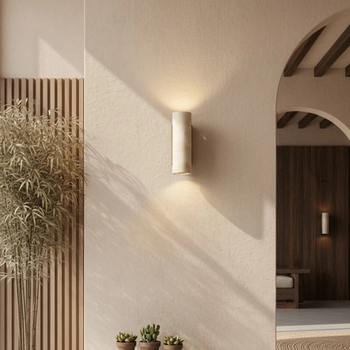 Comprar arandela de parede rustica em pedra natural bidirecional decorativa para quarto e sala barato em promoção.