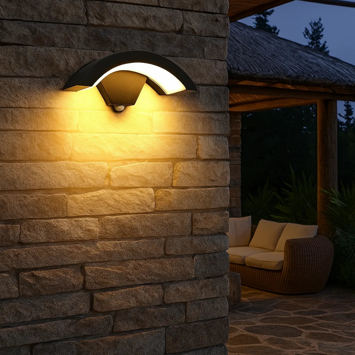 Comprar arandela de parede externa preta LED curva com sensor de movimento IP65 alumínio barato ou em promoção