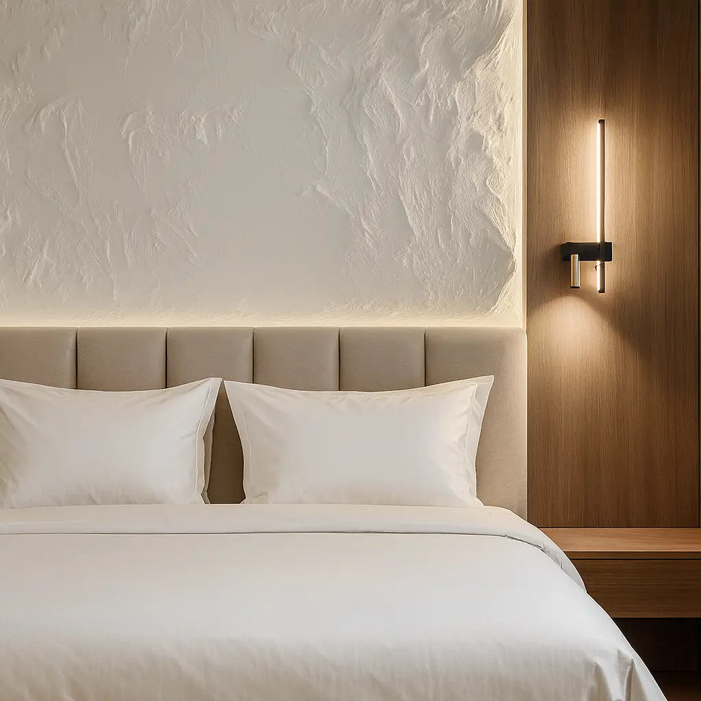 Comprar arandela de parede LED linear minimalista preta com spot dourado articulado para quarto casal e sala barato em promoção