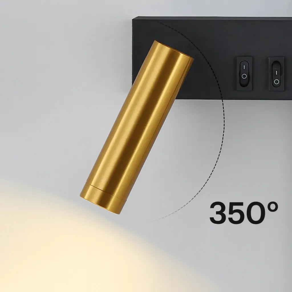 Comprar arandela de parede LED linear minimalista preta com spot dourado articulado para quarto casal e sala barato em promoção