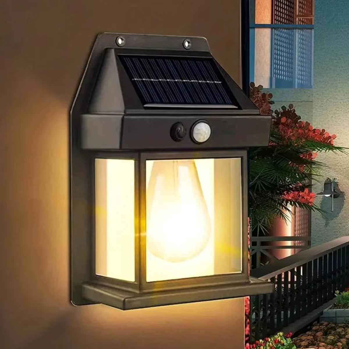 Comprar arandela solar de parede externa colonial com sensor movimento LED impermeável jardim barato em promoção