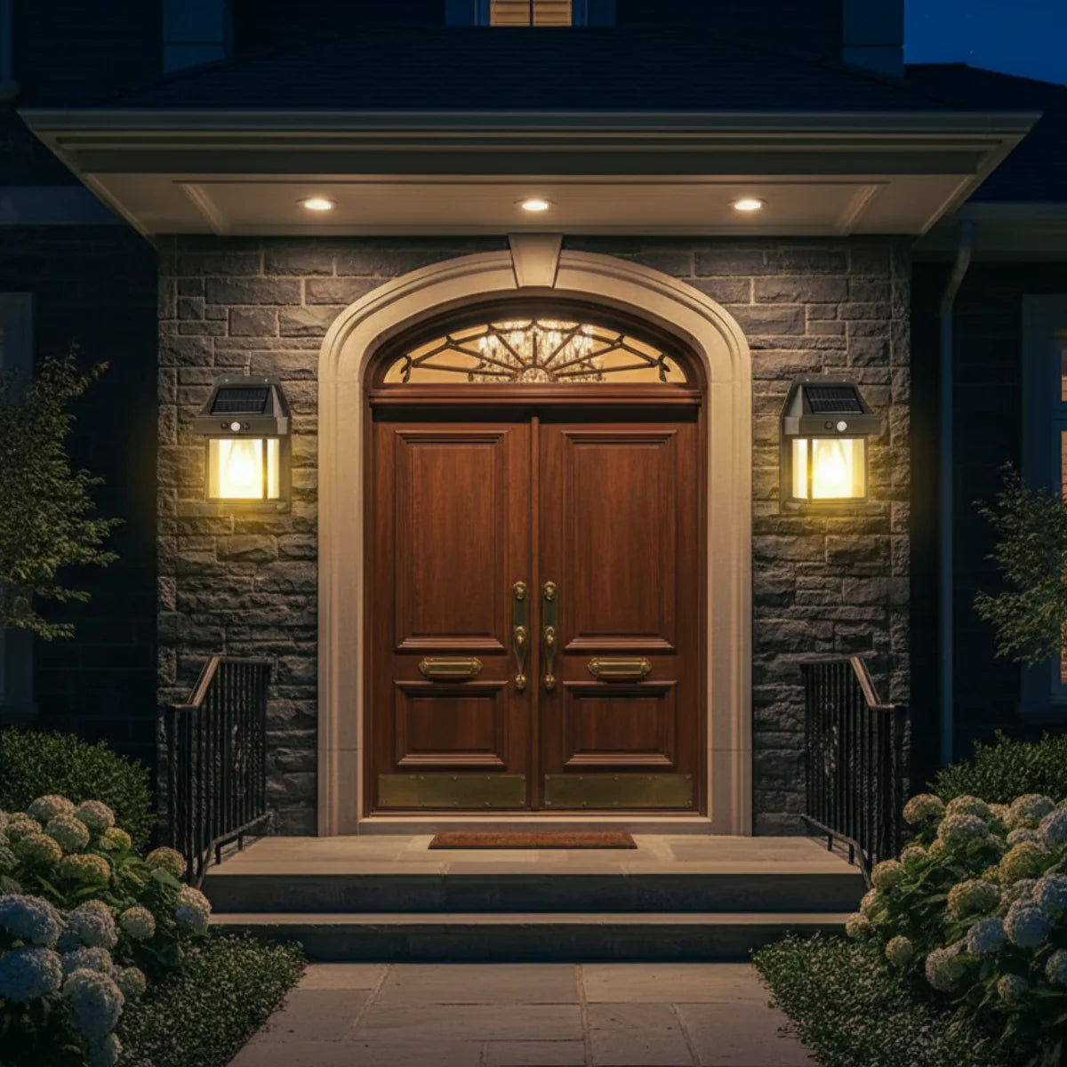 Comprar arandela solar de parede externa colonial com sensor movimento LED impermeável jardim barato em promoção