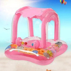 Boia de Bebê com Cobertura Solar - Boia de Bebê com Cobertura Solar - Rosa - Polideia