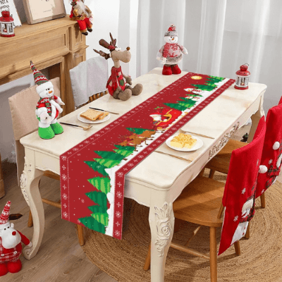 Encante suas celebrações com o Caminho de Mesa Natalino. Padrões festivos em poliéster premium para uma decoração única e memoráve