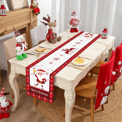 Encante suas celebrações com o Caminho de Mesa Natalino. Padrões festivos em poliéster premium para uma decoração única e memoráve