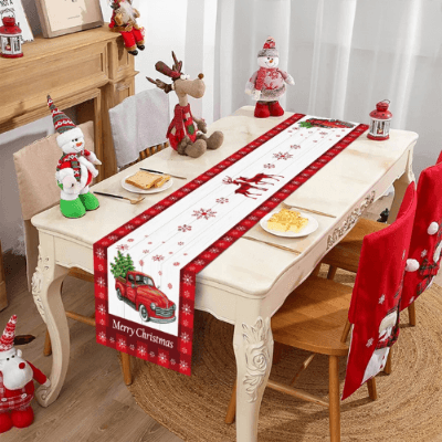 Encante suas celebrações com o Caminho de Mesa Natalino. Padrões festivos em poliéster premium para uma decoração única e memoráve