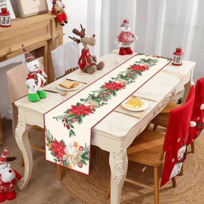 Encante suas celebrações com o Caminho de Mesa Natalino. Padrões festivos em poliéster premium para uma decoração única e memoráve