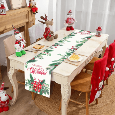 Encante suas celebrações com o Caminho de Mesa Natalino. Padrões festivos em poliéster premium para uma decoração única e memoráve