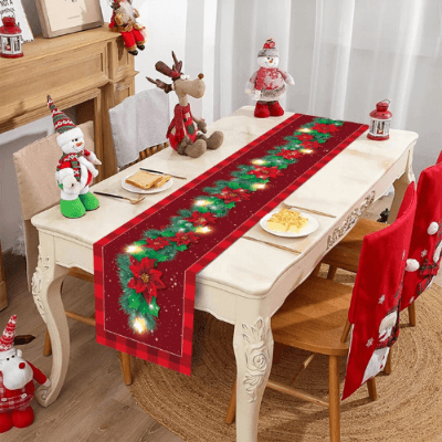 Encante suas celebrações com o Caminho de Mesa Natalino. Padrões festivos em poliéster premium para uma decoração única e memoráve