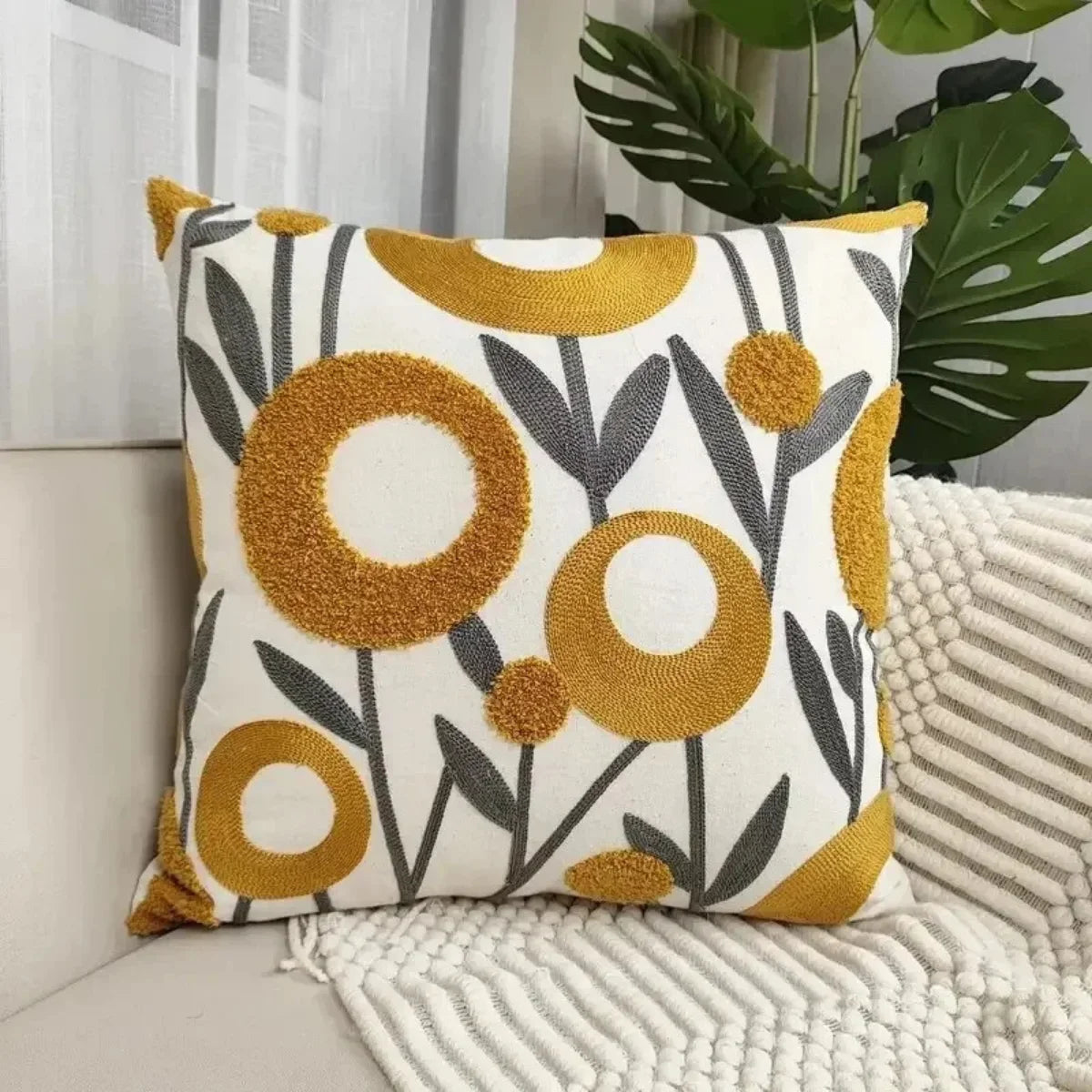 Comprar capa de almofada bordada 45x45 floral moderna em canvas para sofá decorativa barato ou em promoção