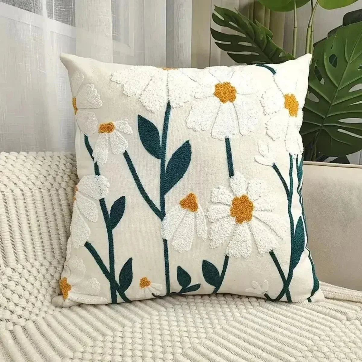 Comprar capa de almofada bordada 45x45 floral moderna em canvas para sofá decorativa barato ou em promoção