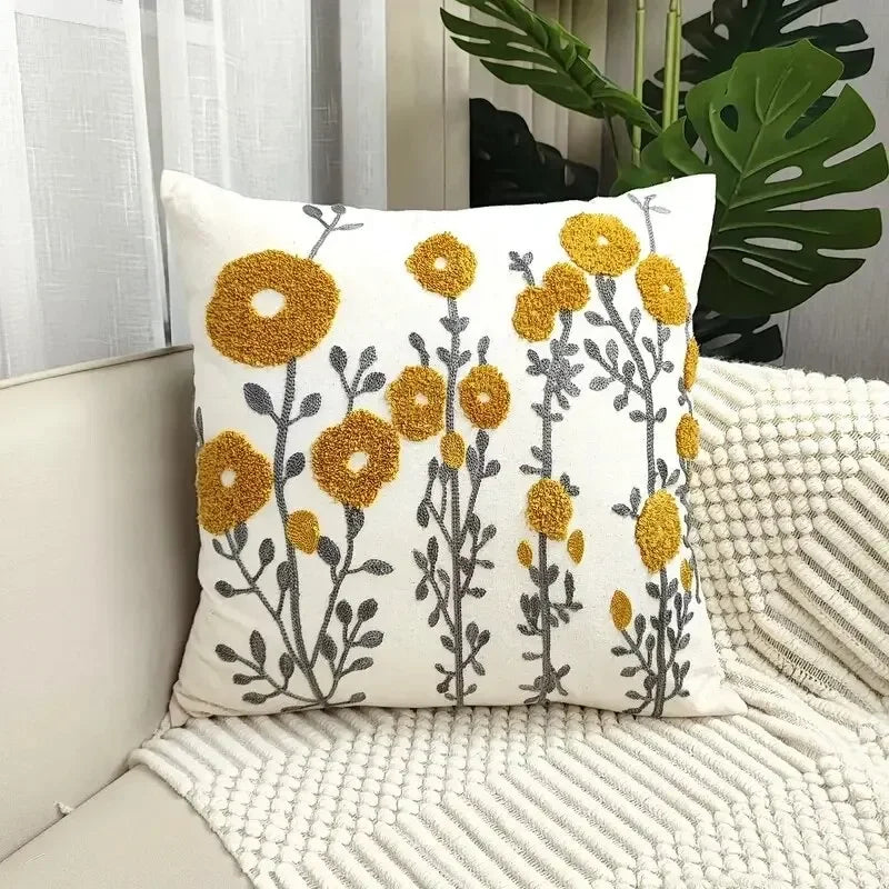 Comprar capa de almofada bordada 45x45 floral moderna em canvas para sofá decorativa barato ou em promoção