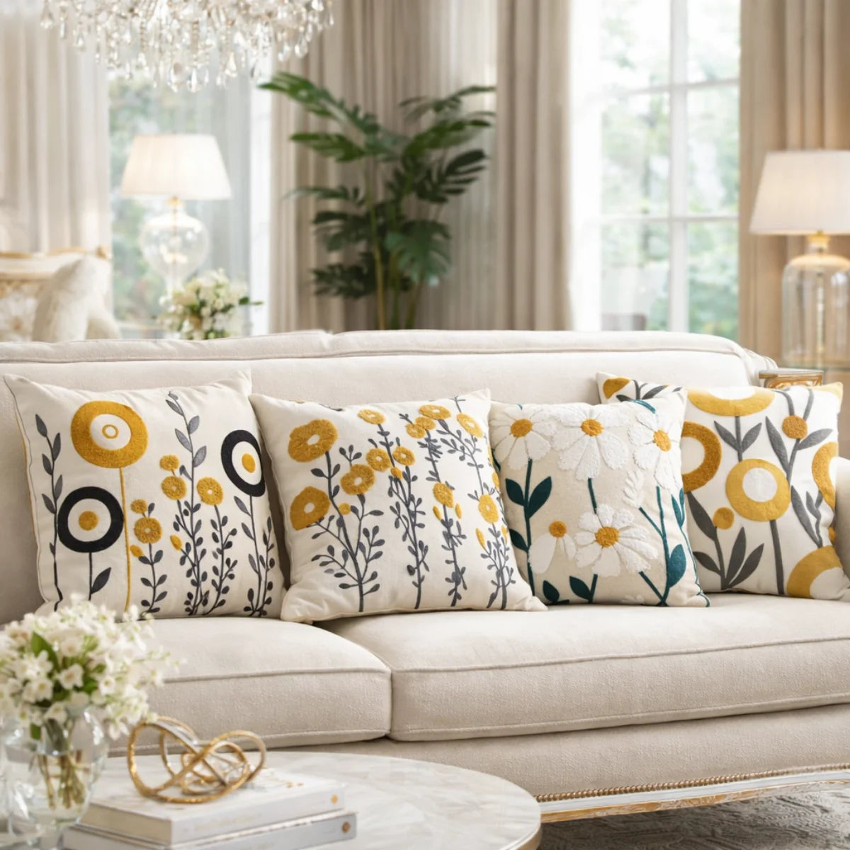 Comprar capa de almofada bordada 45x45 floral moderna em canvas para sofá decorativa barato ou em promoção