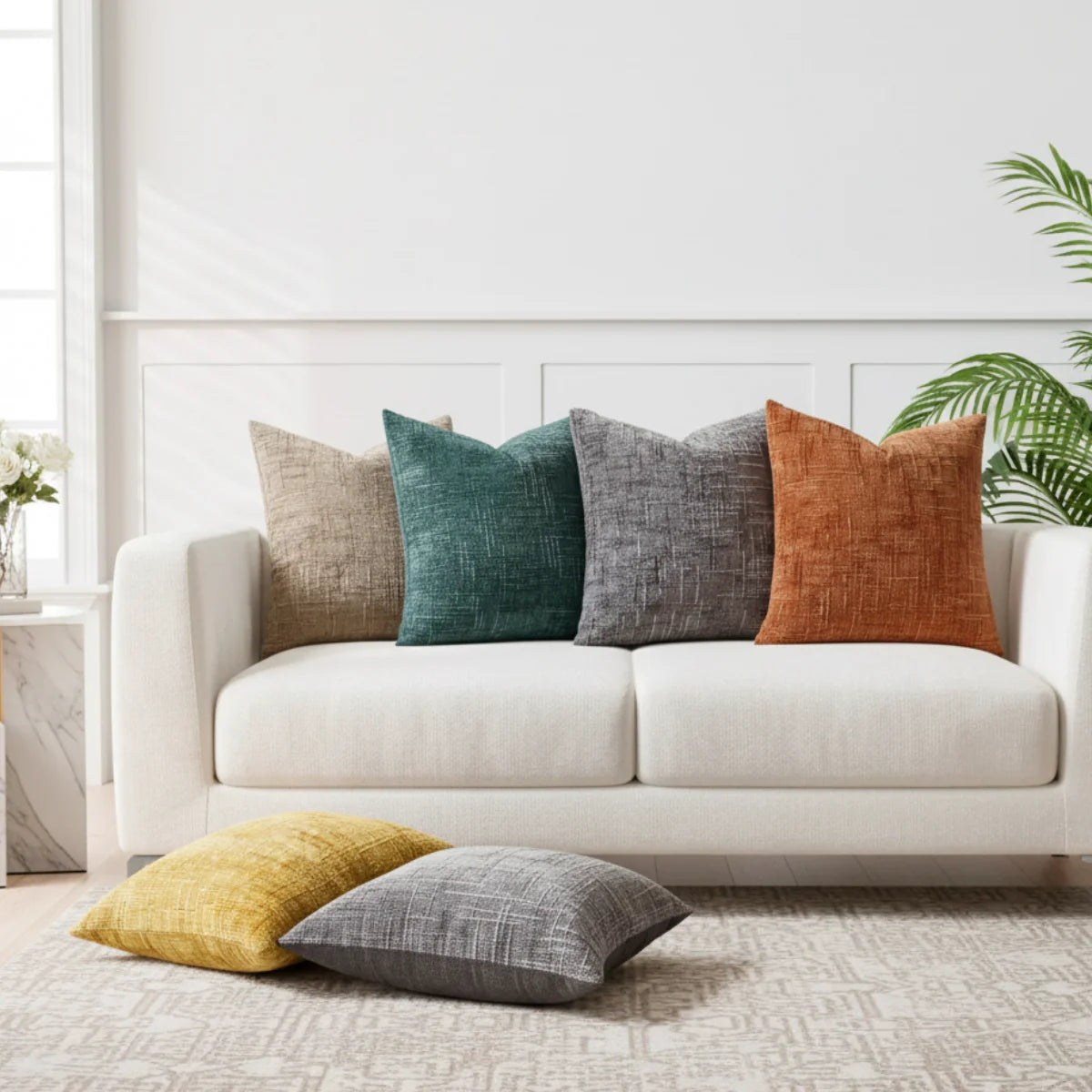 Comprar capa almofada decorativa chenille veludo textura canelada sofá sala luxo barato POLIDEIA