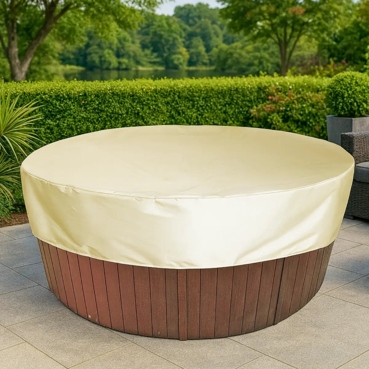 Comprar capa para jacuzzi redonda impermeável 190T proteção UV ajustável spa hidromassagem barato promoção