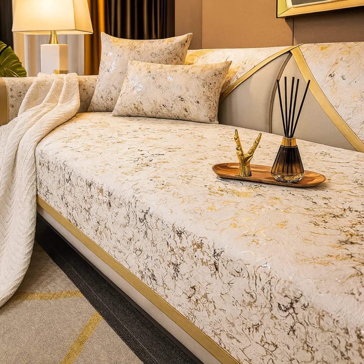 Comprar capa de sofá antiderrapante premium universal luxo com padrões dourados para decoração moderna barato