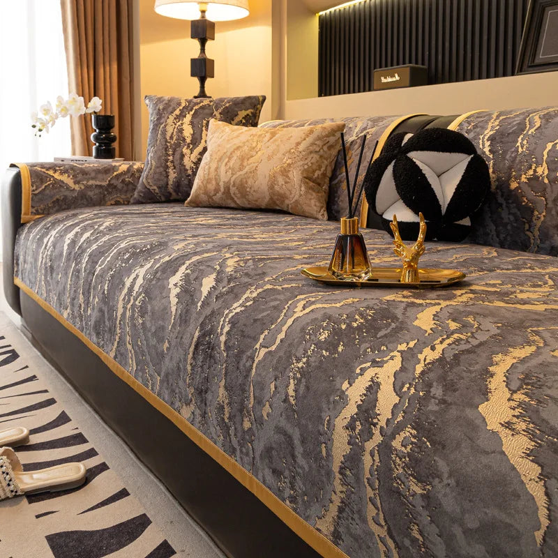 Comprar capa de sofá antiderrapante premium universal luxo com padrões dourados para decoração moderna barato