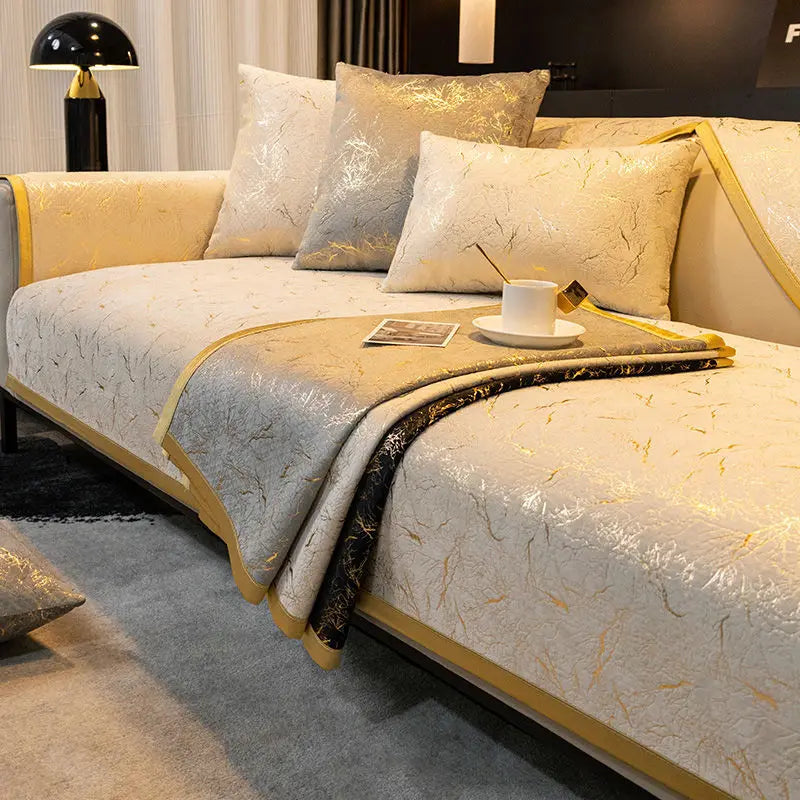 Comprar capa de sofá antiderrapante premium universal luxo com padrões dourados para decoração moderna barato
