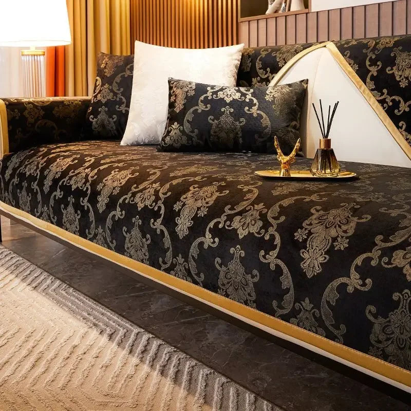 Comprar capa de sofá antiderrapante premium universal luxo com padrões dourados para decoração moderna barato