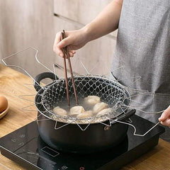 Cesto para Fritura Escorredor de aço inoxidável dobrável com alça ergonômica e grade de penetração de água ou vapor
