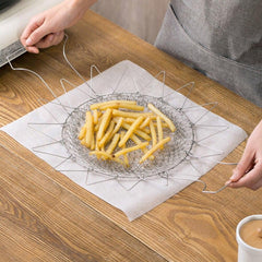 Cesto para Fritura Escorredor de aço inoxidável dobrável com alça ergonômica e grade de penetração de água ou vapor