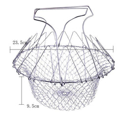 Cesto para Fritura Escorredor de aço inoxidável dobrável com alça ergonômica e grade de penetração de água ou vapor