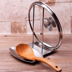 Descanso de Talheres e Tampa de Panela em Inox 2 em 1, resistente, elegante e prático para organização da cozinha. Polideia