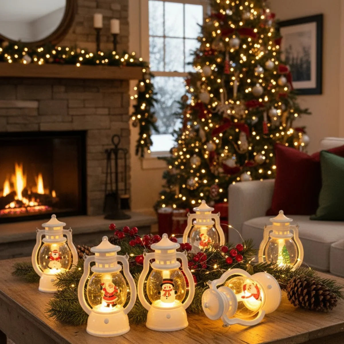 Comprar enfeite natal LED luminária lanterna decorativa mesa papai noel boneco neve árvore natal barato frete grátis POLIDEIA