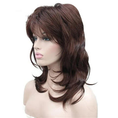 Peruca de Cabelo Natural em Camadas com Franja - Fibra Sintética Premium