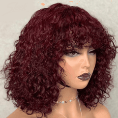 Lace Front 100% Cabelo Humano Cacheado Curto com Franja - Polideia