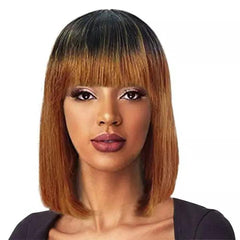 Peruca lace front de cabelo humano curto liso na cor  iluminado