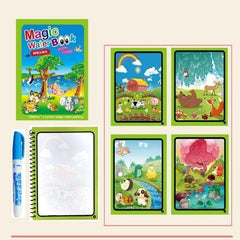 Livro de colorir infantil reutilizável com caneta de água, seguro e ecológico, ideal para desenvolvimento criativo e motor das crianças.