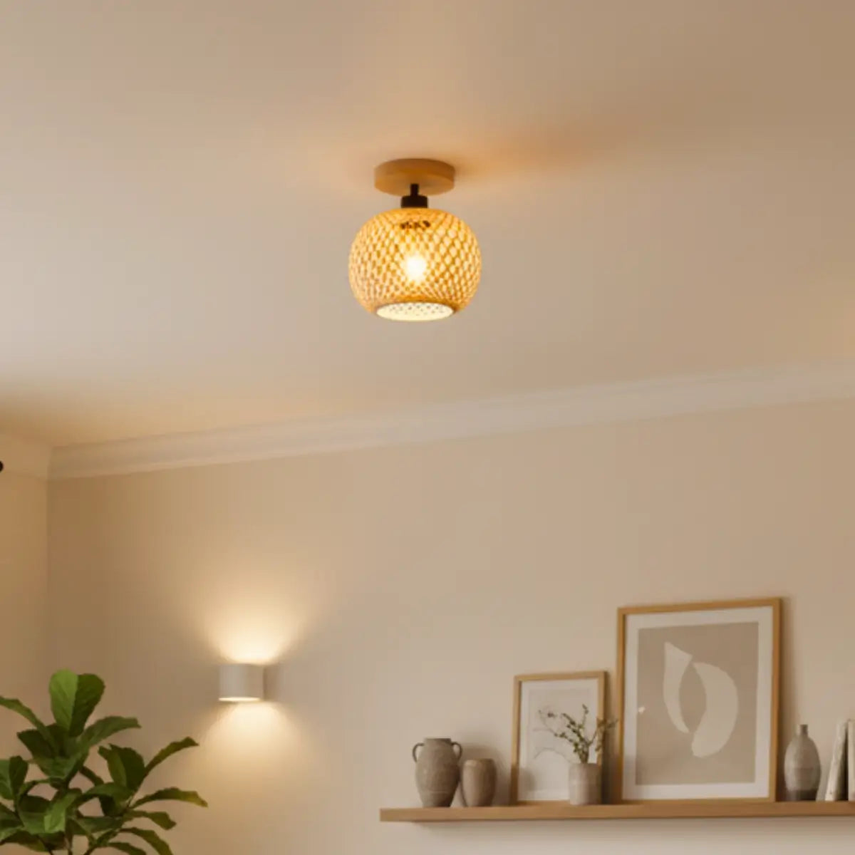 Comprar Luminária de Teto Bambu Natural Artesanal Decorativa para Sala Cozinha Quarto E27 Sustentável barato