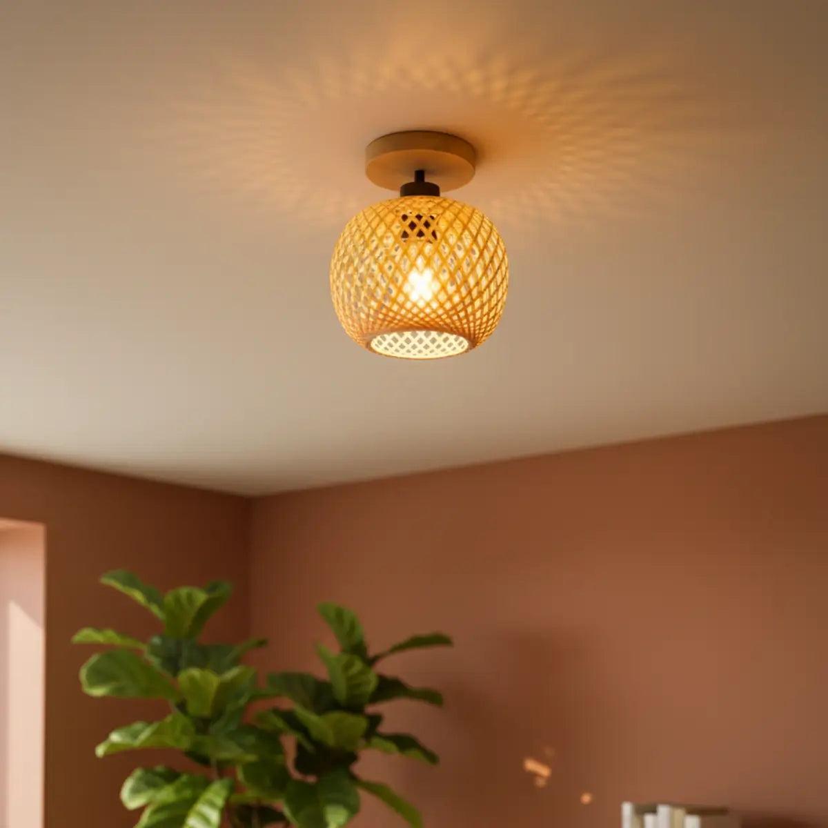 Comprar Luminária de Teto Bambu Natural Artesanal Decorativa para Sala Cozinha Quarto E27 Sustentável barato