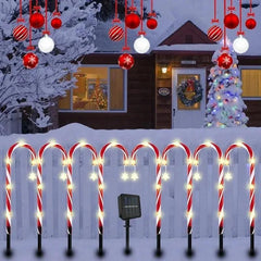 Luzes de Cana de Doces Natalinas Solares: Iluminação festiva, 8 modos, energia solar, duráveis.