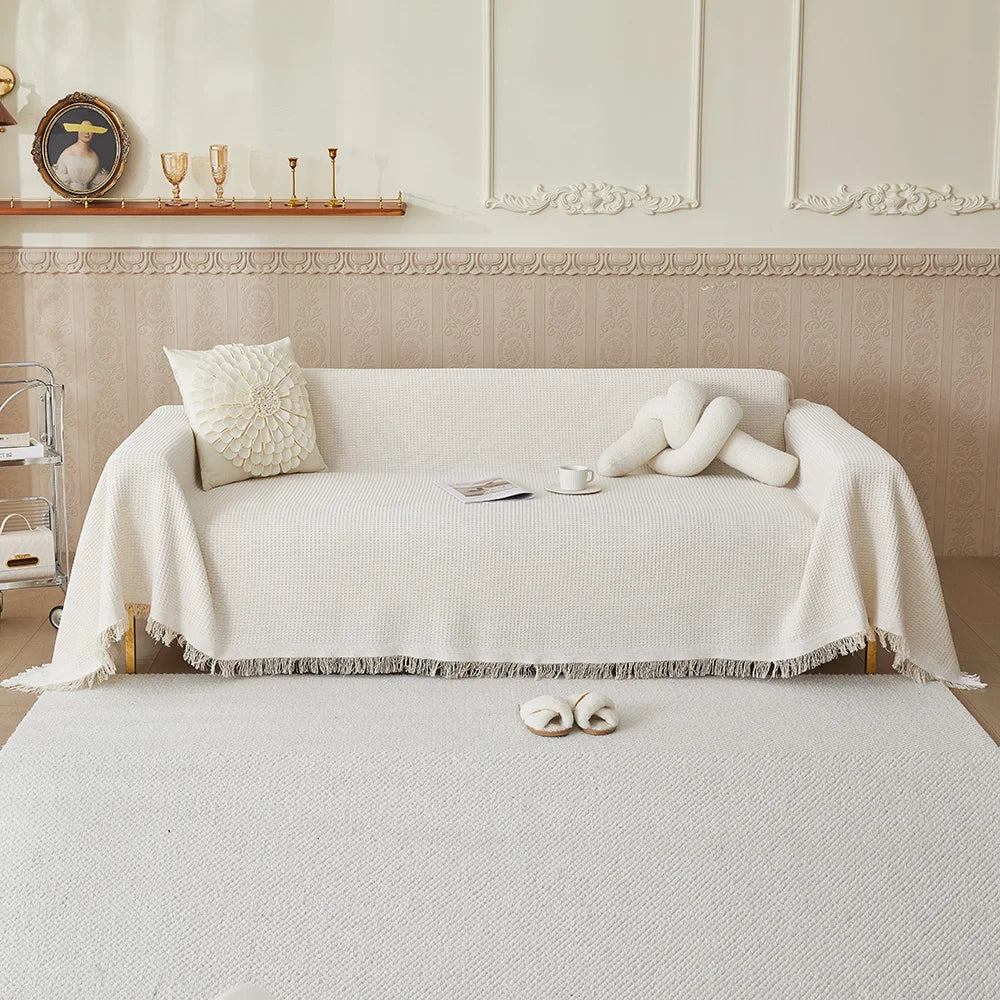 Comprar manta para sofá bege reclinável algodão premium lavável protetor multifuncional com franjas em promoção