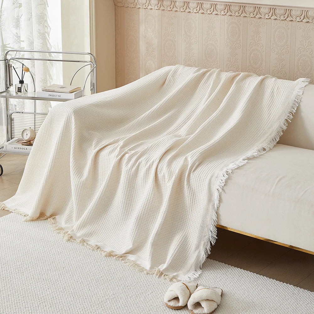 Comprar manta para sofá bege reclinável algodão premium lavável protetor multifuncional com franjas em promoção