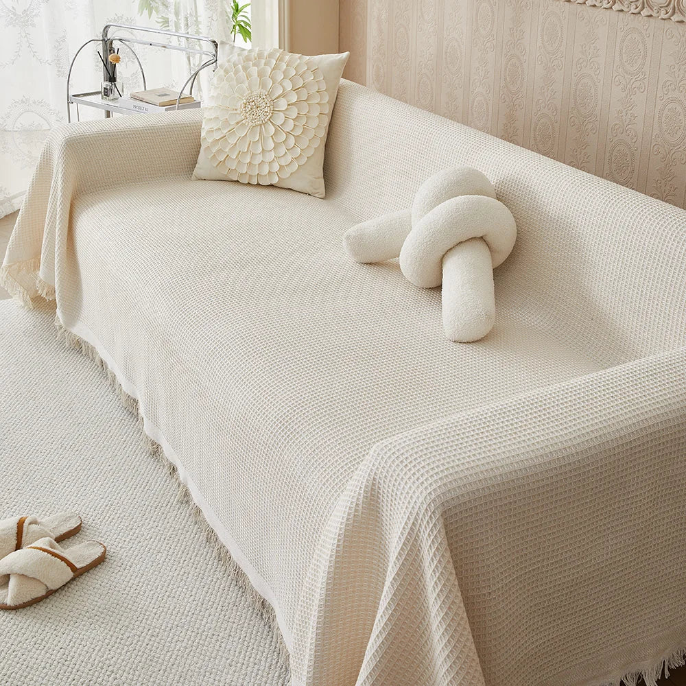 Comprar manta para sofá bege reclinável algodão premium lavável protetor multifuncional com franjas em promoção