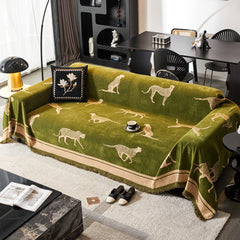 Manta para Sofá Retrátil Leopardo Algodão Antiderrapante | Elleg - Manta para Sofá Retrátil Leopardo Algodão Antiderrapante | Elleg - Verde / 180 x 90 cm - Polideia